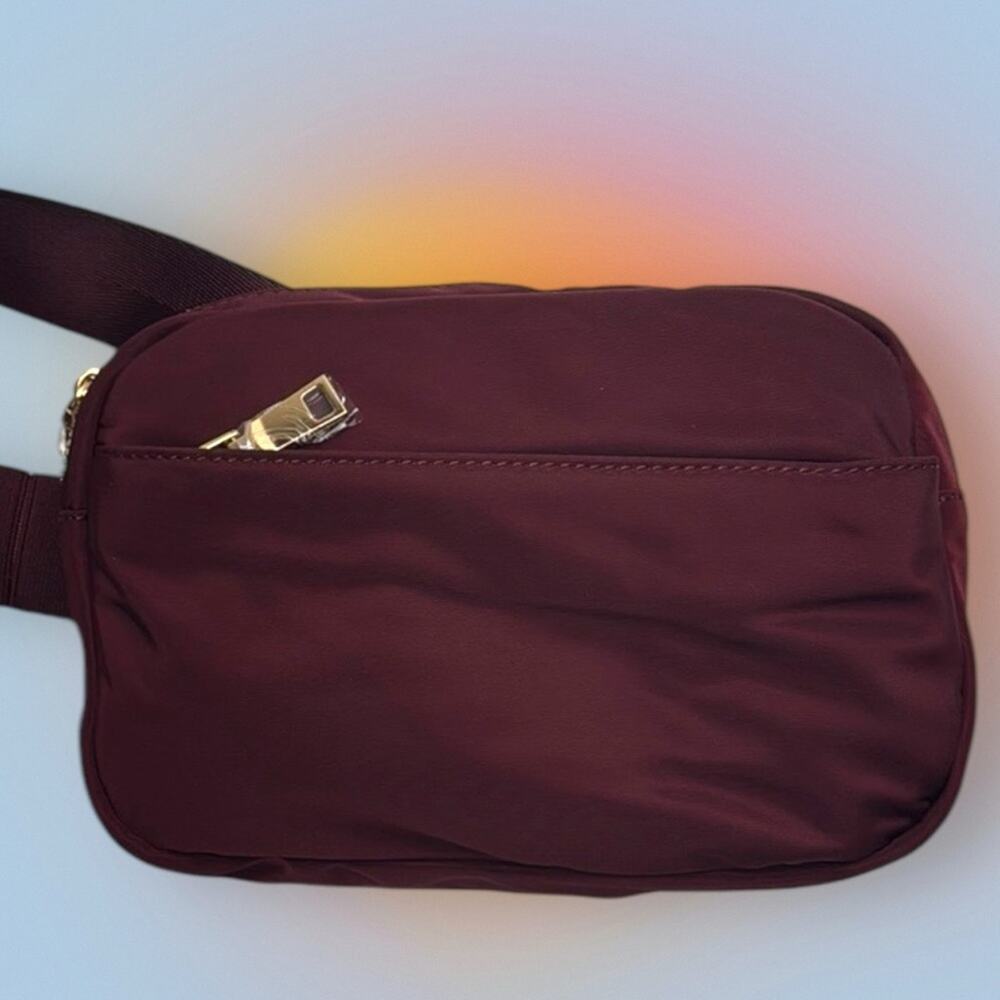 Burgundy Red Crossbody Belt Bag with Gold Accents